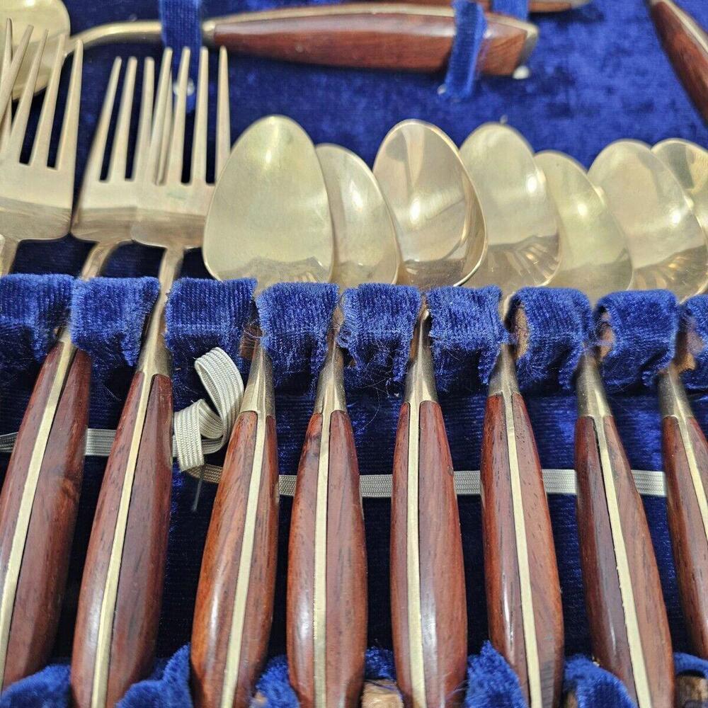 Vintage Mid-Century Tonys Gems Thailand Brass Bronze Flatware 30 Piece Set & Box - Picture 4 of 15
